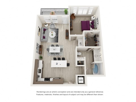 Floor plan for 1 bed, 1 bath, 948 sqft